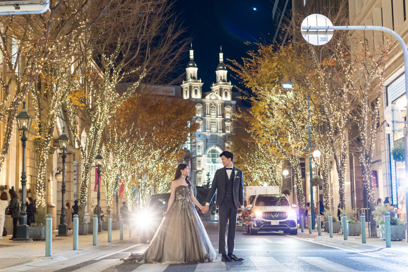 【旧居留地(ナイト)】イルミネーションフォト*ブランドドレスからセレクトできる洋装ロケフォトプラン+データ50カット付