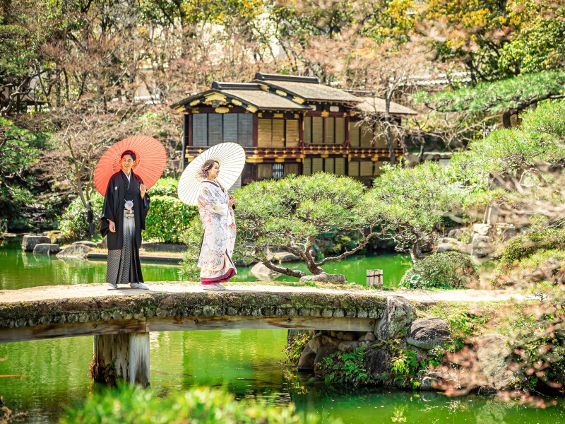 【相楽園】神戸都市公園で唯一の日本庭園*和装ロケーションフォトプラン+50カット撮影データ付き