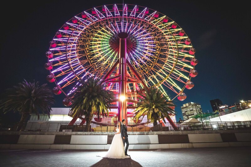 【ハーバー(ナイト)】美しいライトアップの神戸夜景フォト*ブランドドレスからセレクトできる洋装ロケプラン+データ50カット付