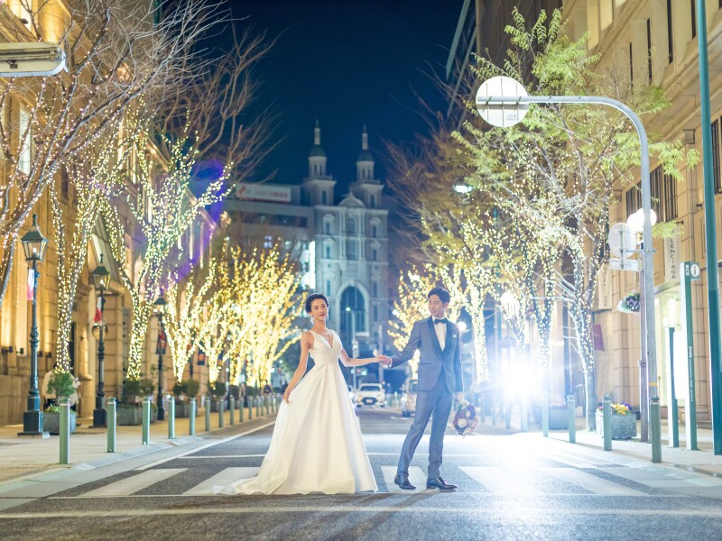 【旧居留地(ナイト)】近代建築が林立するレトロな街並み*ブランドドレスからセレクトできる洋装ロケフォトプラン+データ50カット付