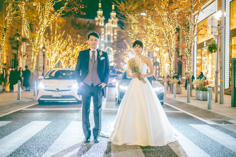 【旧居留地(ナイト)】イルミネーションフォト*ブランドドレスからセレクトできる洋装ロケフォトプラン+データ50カット付