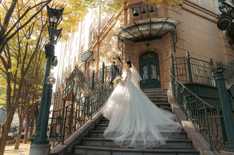 階段でヨーロッパ風のショット