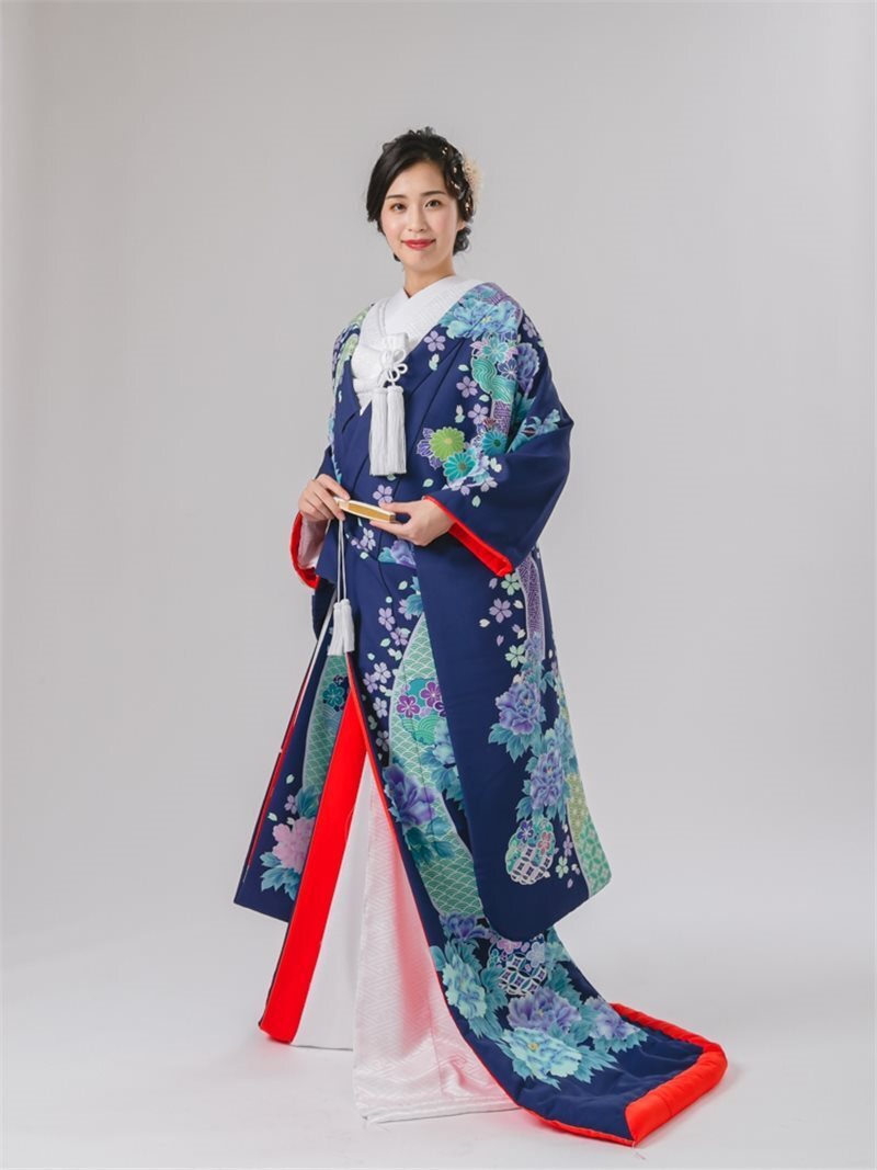 春花熨斗目(紺)