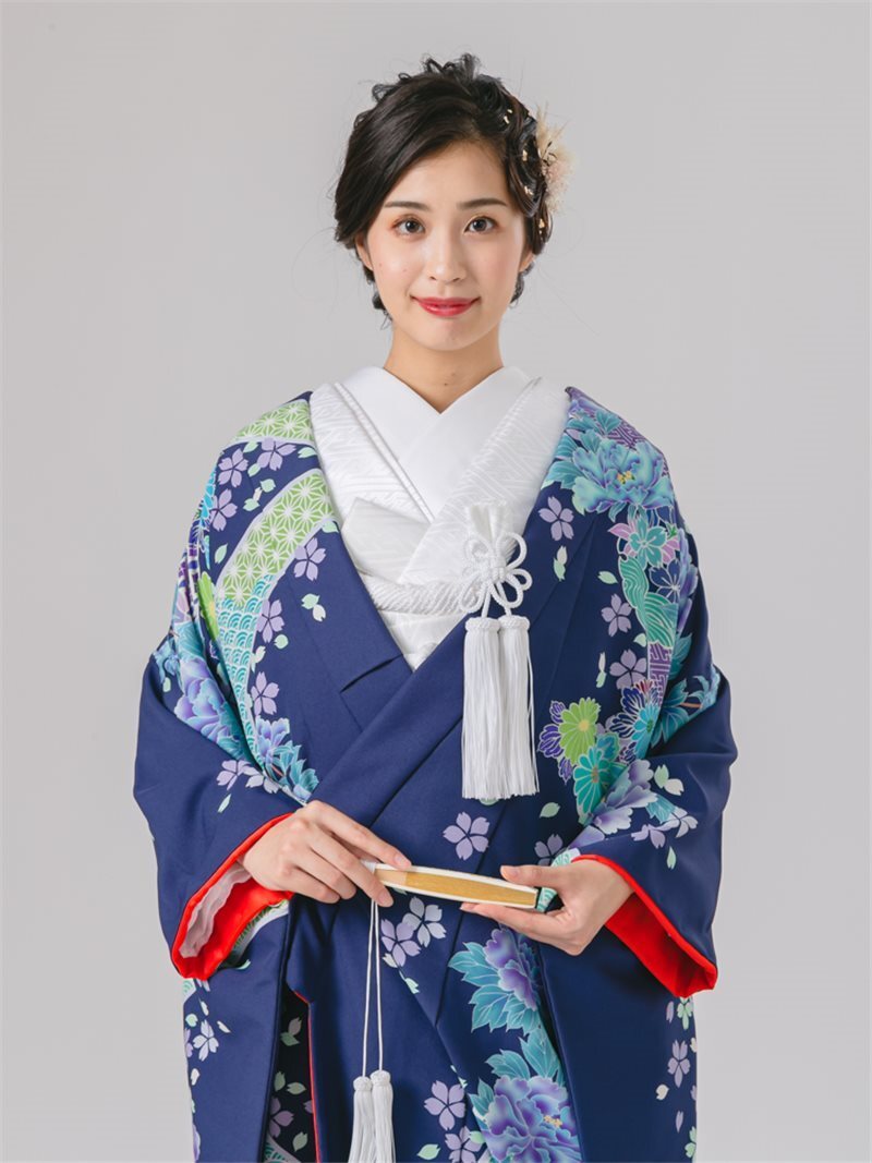 春花熨斗目(紺)