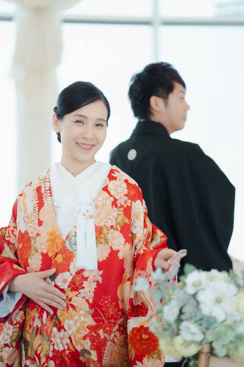 和装の華やかさのチャペルの開放感のある雰囲気で♪