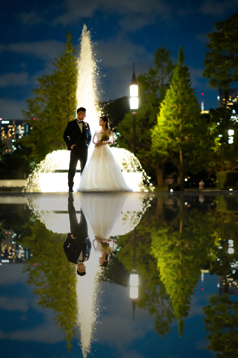 噴水を利用してシルエットカット。