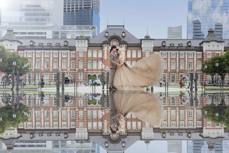 青空と一緒に♡新作カラードレスでお昼の丸の内ロケーション+お得なスタジオ撮影付き