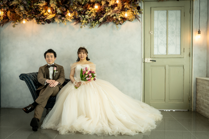 ドライフラワーの前でも・・・