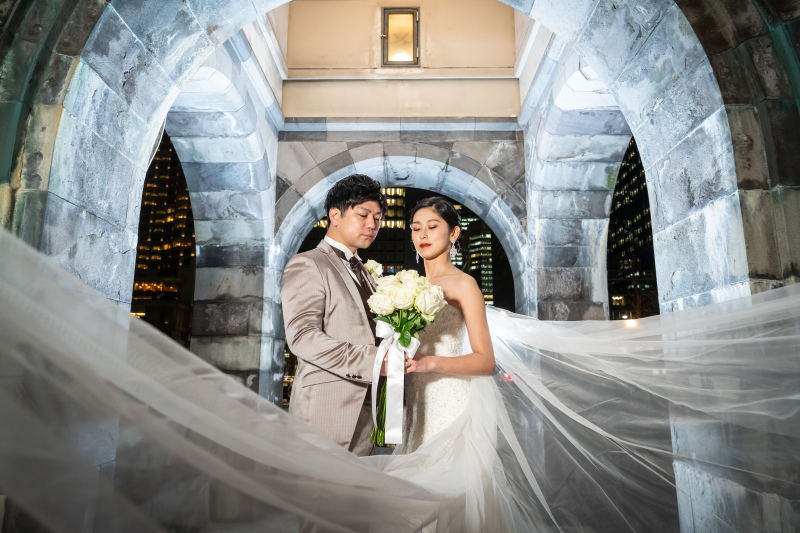 ロングベールとブーケを活かして