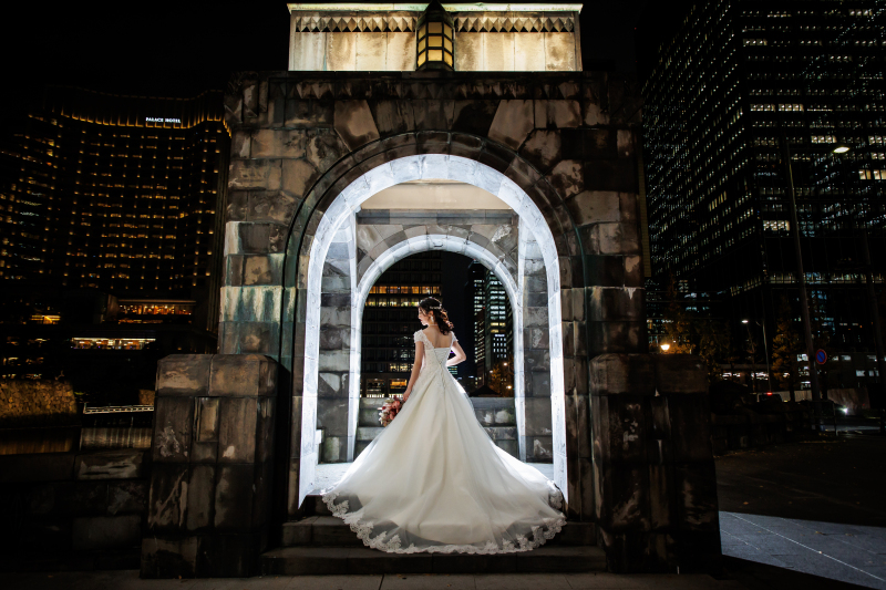 歴史的な和田倉門を背景に