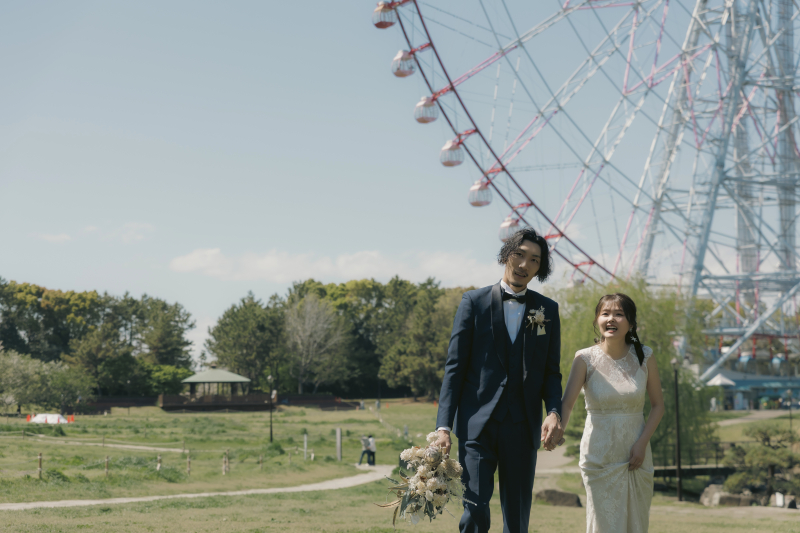 緑あふれる葛西臨海公園で和装ロケ&スタジオ撮影。新郎様ヘアメイク付き