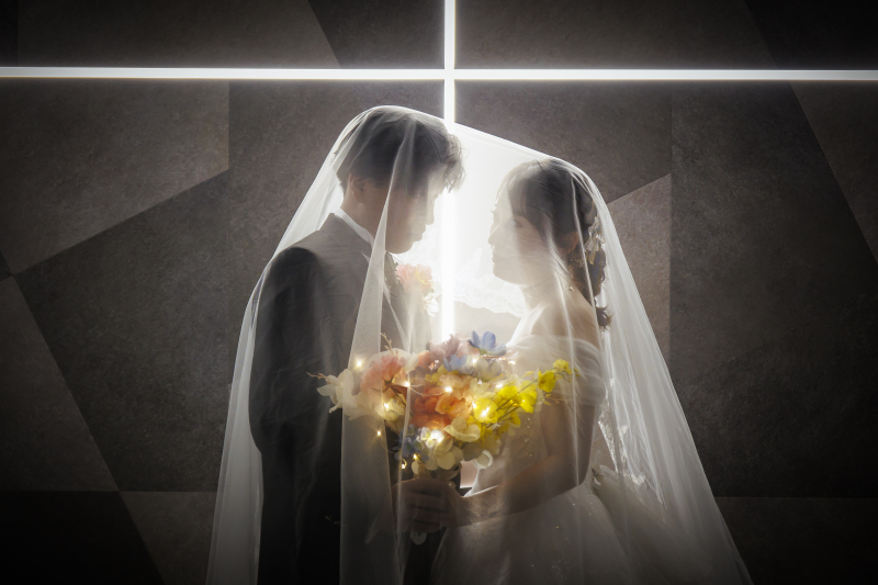 持ち込みのブーケにLEDを