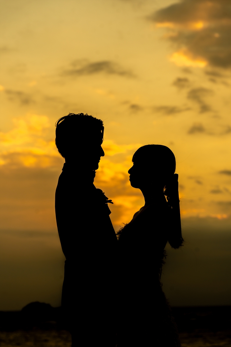 シルエットで向かい合う新郎新婦様