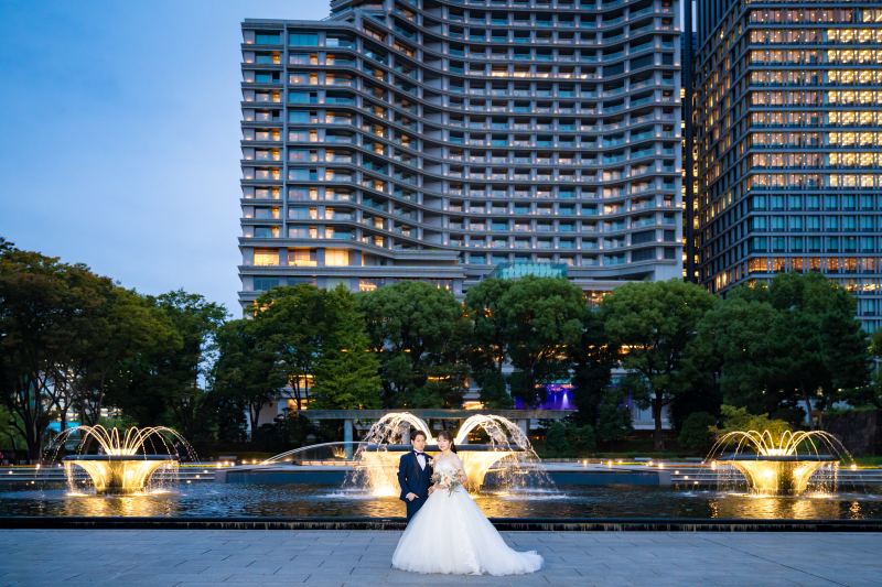 噴水の前で立ち位置が定まる