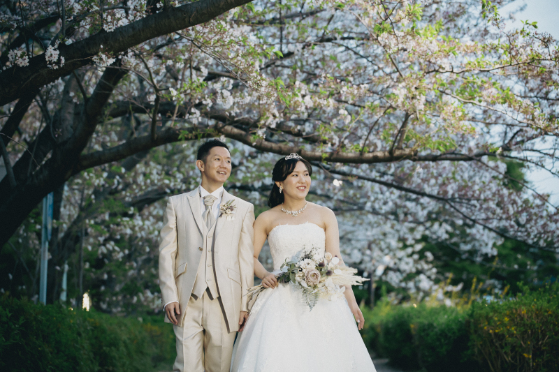 【桜の時期に】和装スタジオ&洋装夜2ロケーションで前撮り♡