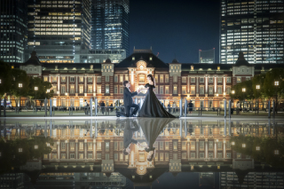 白無垢和装スタジオ×ブラックコーデで洋装ナイトロケーション撮影