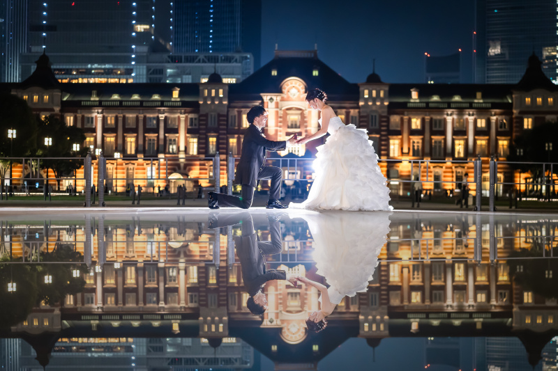 東京駅&丸の内仲通りで叶える、夜景が美しい洋装2ロケ+スタジオ撮影プラン