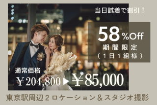4月・5月撮影《4月末まで成約限定》1日1組様【東京駅周辺＆スタジオ（３箇所）】◎85,000円