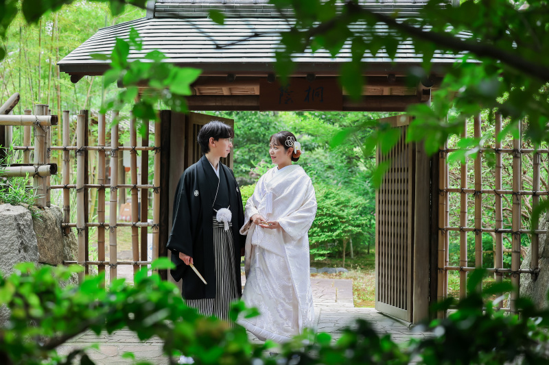 中村公園桐蔭茶席で撮る和装フォトウェディング構図
