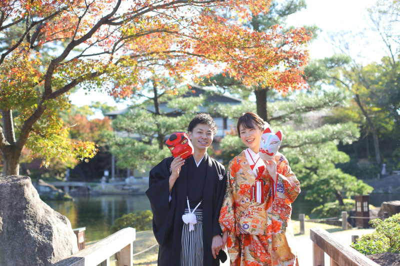 撮影のラストカットはお面で