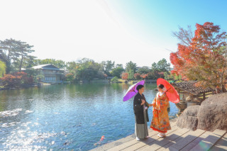 天候にも恵まれた徳川園で和装1点ロケーション撮影