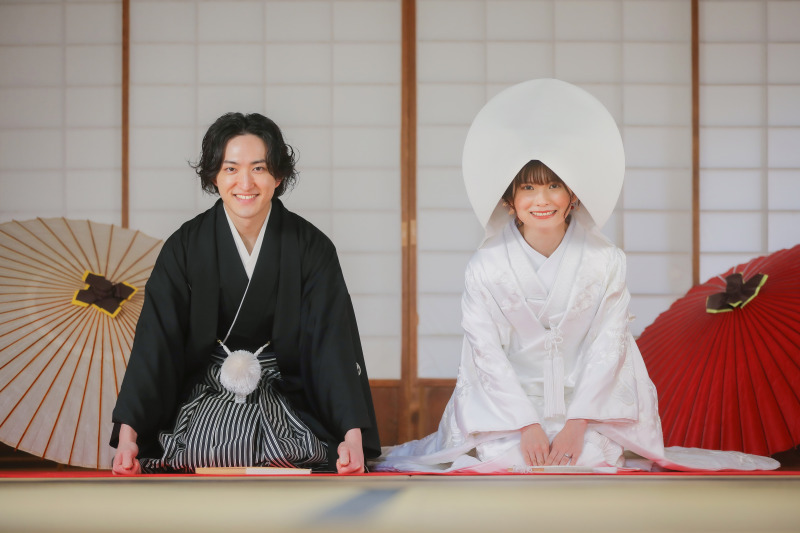 リクエストショットは綿帽子姿でお辞儀ショット