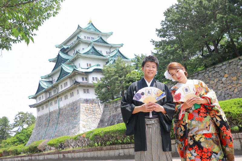 持ち込みの夫婦扇子と天守閣