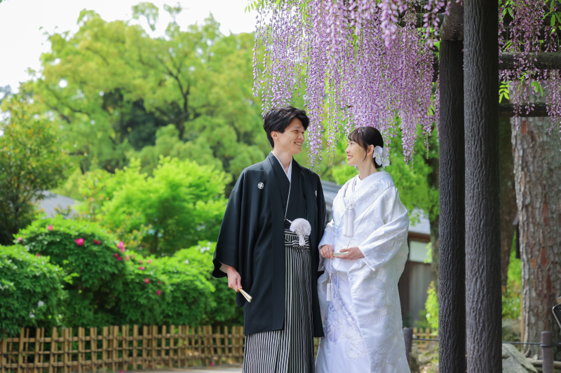 新緑の中村公園で白無垢姿が美しく映える自然な和装一着フォトウェディング撮影プラン