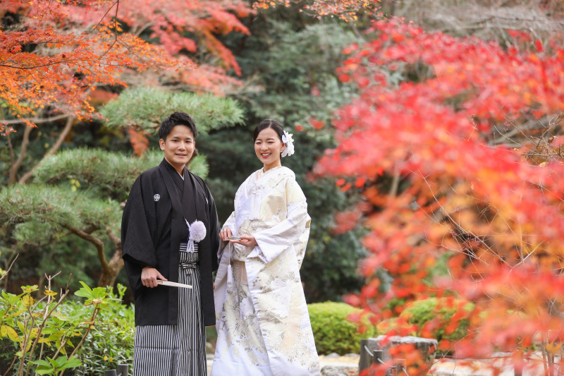 東山植物園で紅葉和装1点ロケーション撮影