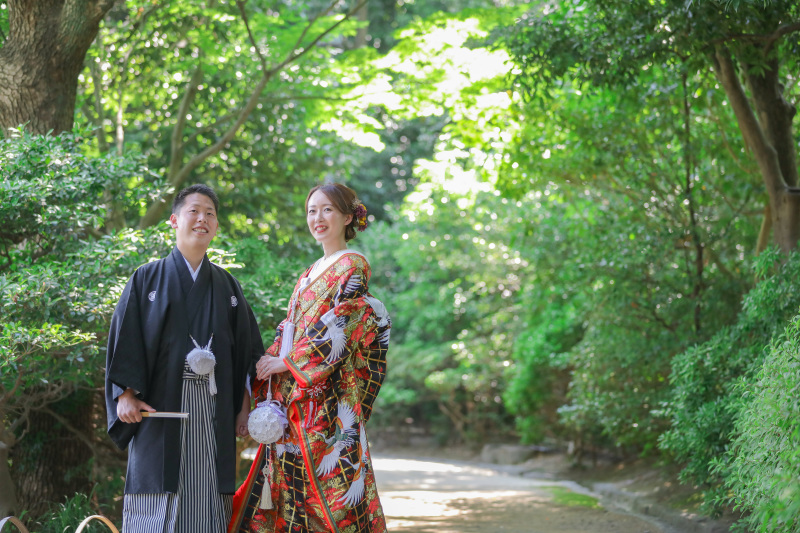 庭園内の新緑と