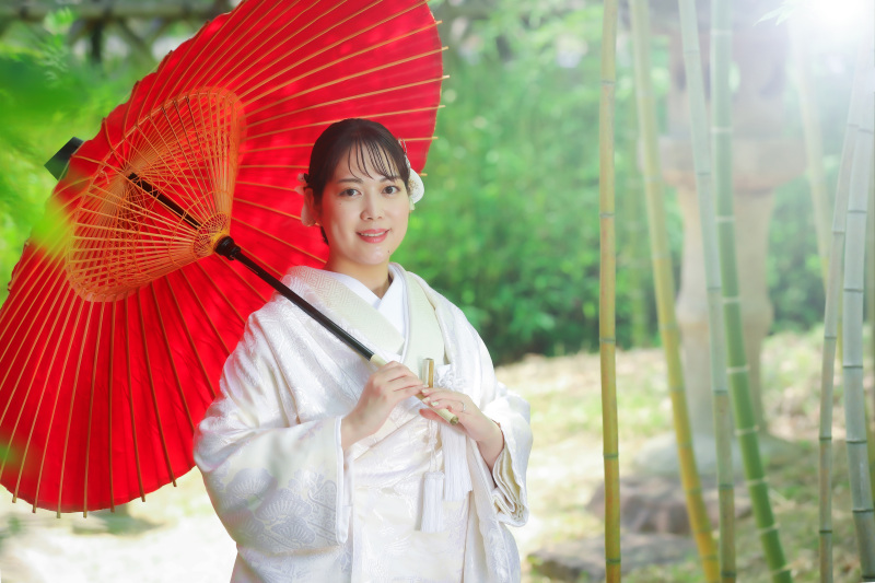 中村公園桐蔭茶席庭園で撮る和装花嫁様ソロショット