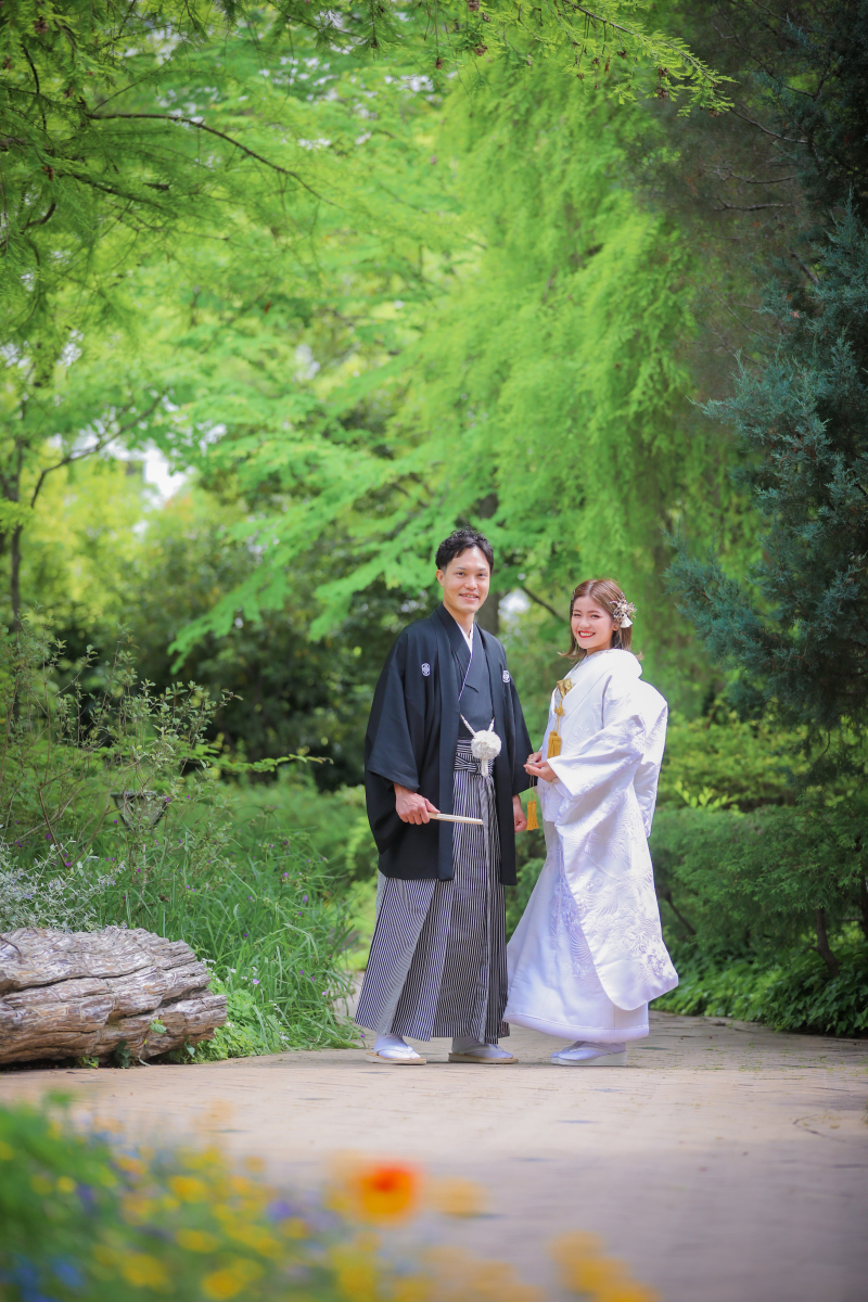 都心のガーデンで新緑の和装ロケーション