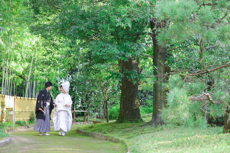 庭園内を仲良く散歩風撮影！