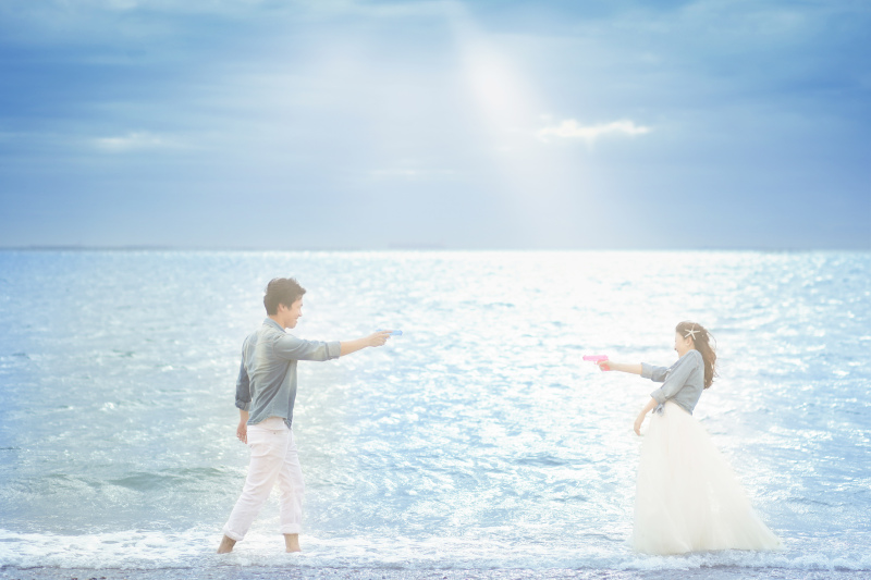 水鉄砲で楽しく撮影！