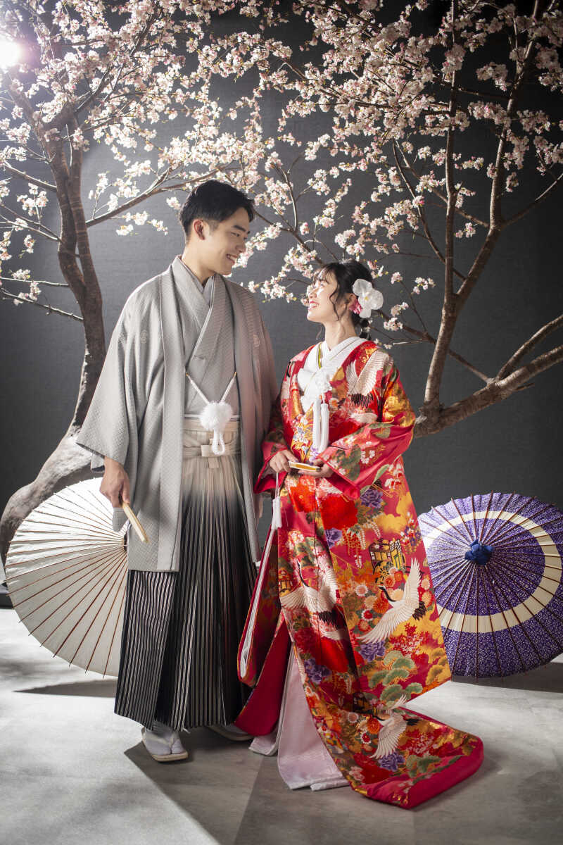 【桜】見つめ合い×和傘ショット