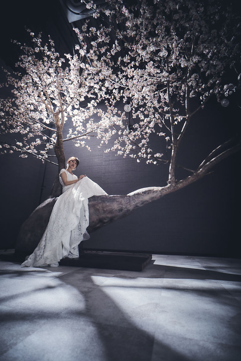 長いトレーンのドレスで写真映えばっちり◎