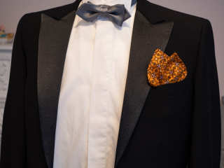 ポケットチーフ／花柄／オレンジ