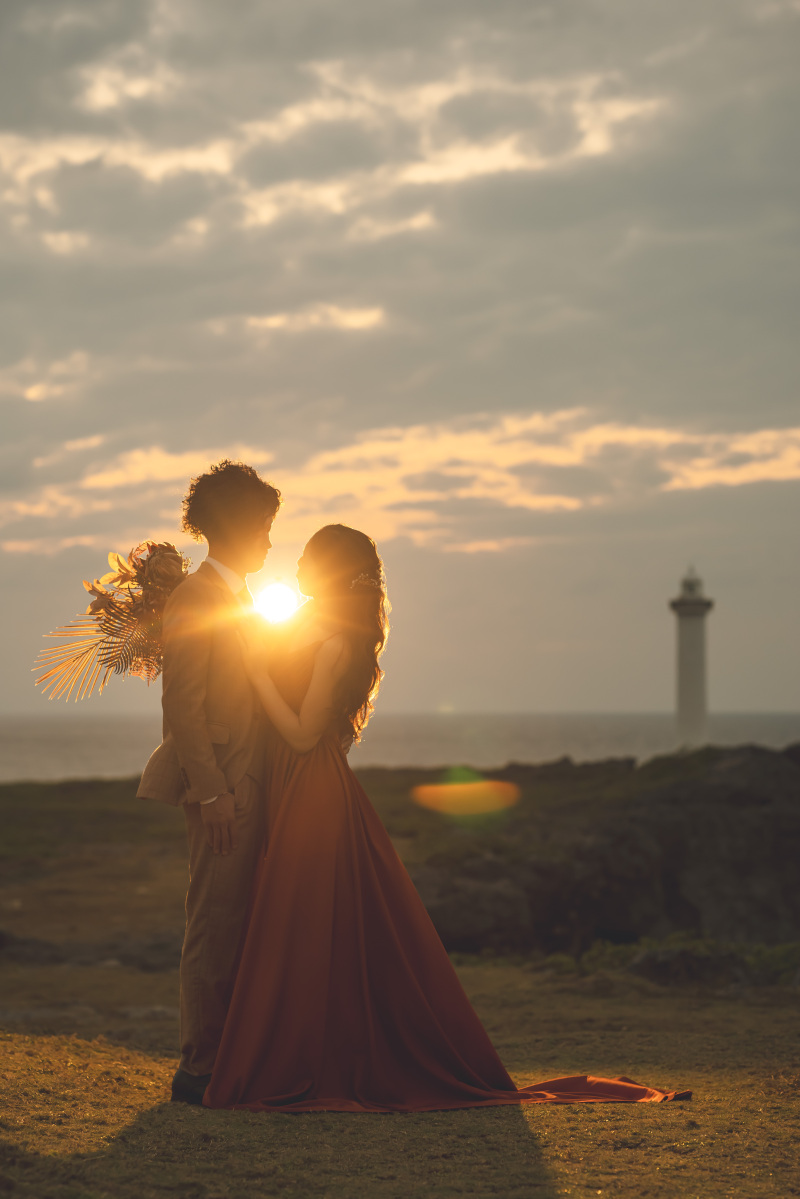 サンセット撮影はいつもの残波岬灯台で