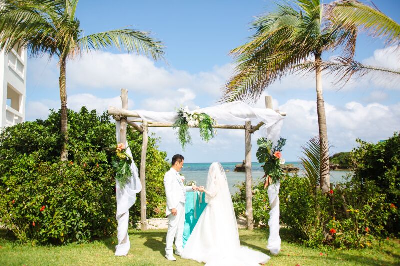 椰子の木の下で指輪を