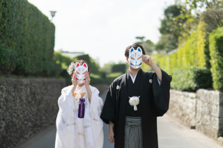 寿！夫婦狐面でパシャリ♡