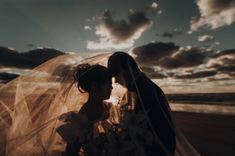 庭園と海でのロケーションフォト