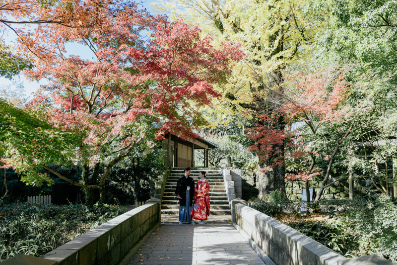 紅葉彩る仙巌園で和装前撮り