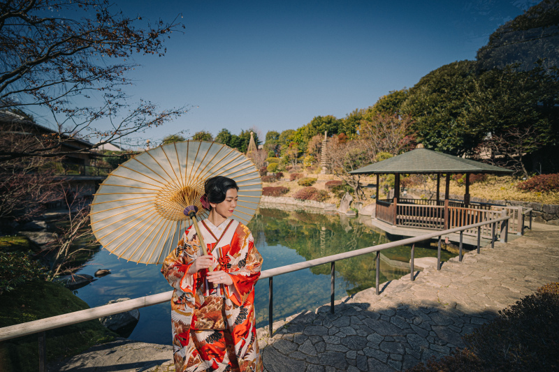 冬枯れの庭園で美しく残す【白無垢&色打掛・和装前撮り】