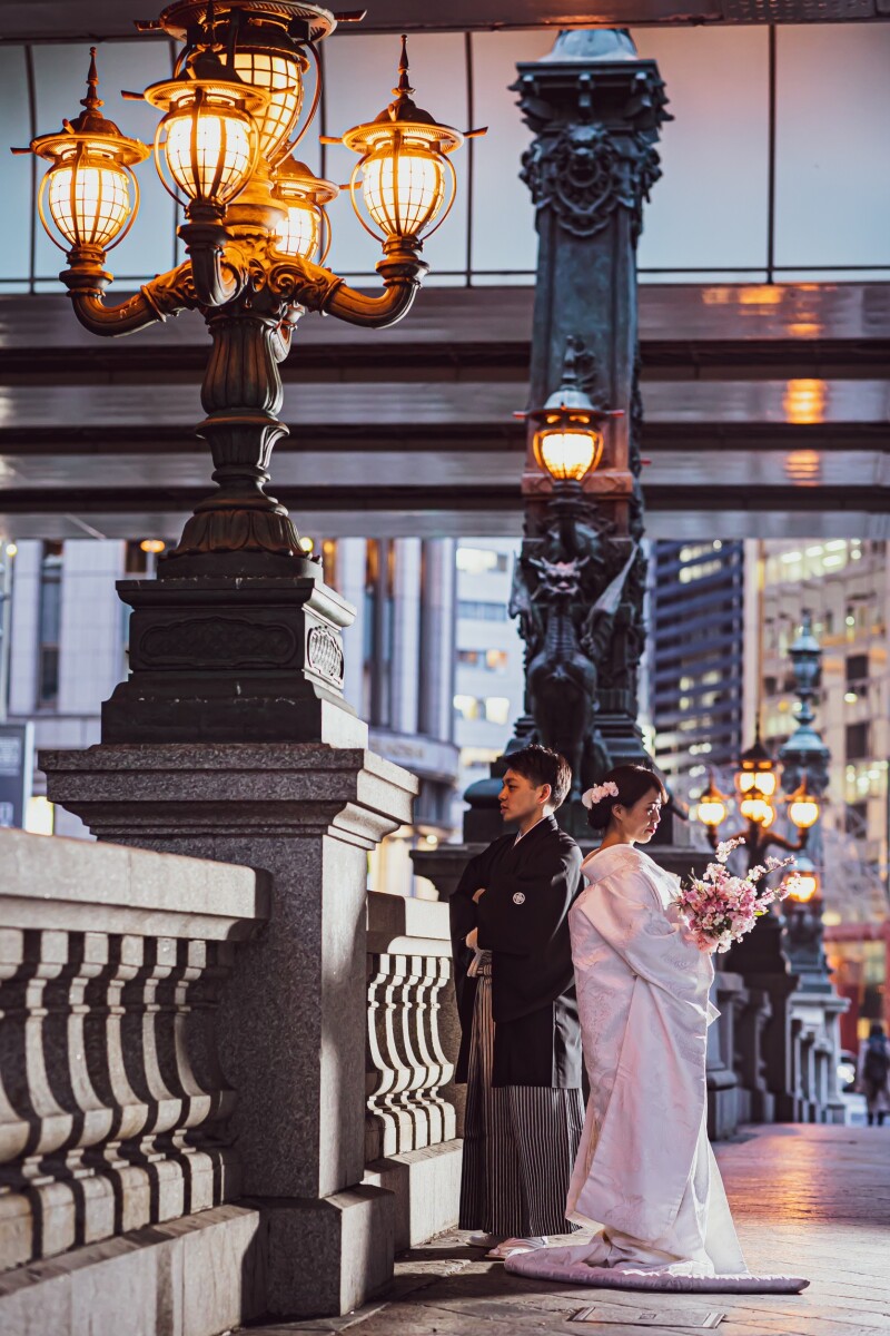 【和装×日本橋×夜景】桜時期の白無垢、夜景前撮りご紹介♪