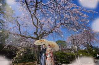 川越桜前撮り 庭園と邸宅・和室にて/白無垢&色打掛で和装前撮り/掛け替え付き♪