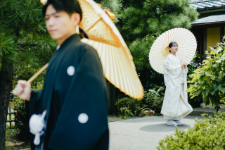 川越にてシンプル和庭園ロケ♪綿帽子と和傘も使って