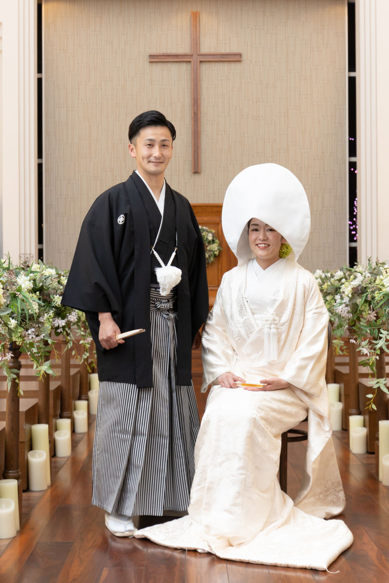 綿帽子を被って