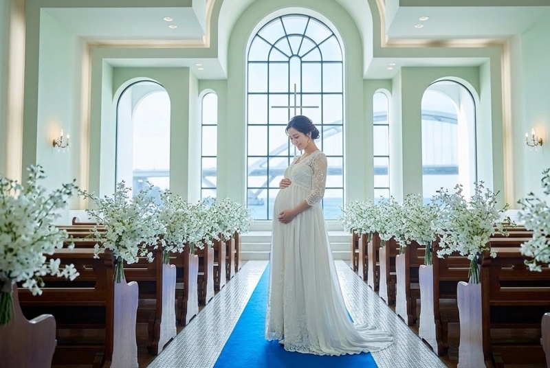 【マタニティフォト】チャペルで撮影もOK！マタニティ対応ドレス付きプラン◇ドレス1着