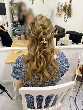 編み込みハーフアップ