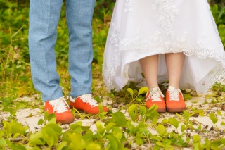 お揃いのオレンジ靴♡